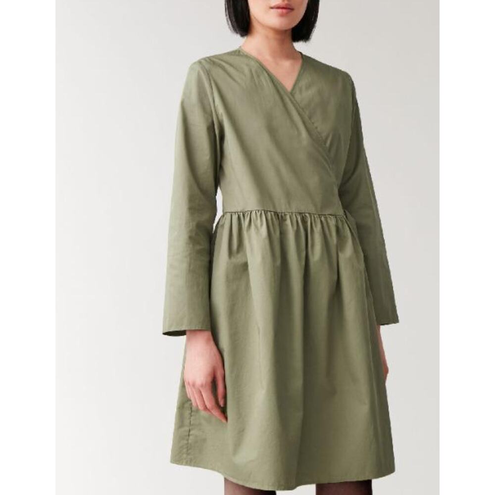 COS Cotton Wrap Dress in Olive Green